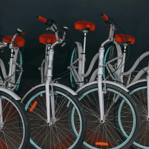 Colorful beach cruiser bikes near La Posada Milford