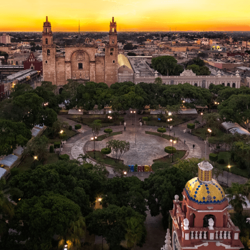 Aerial view of the historic Centro district in Mérida, Mexico