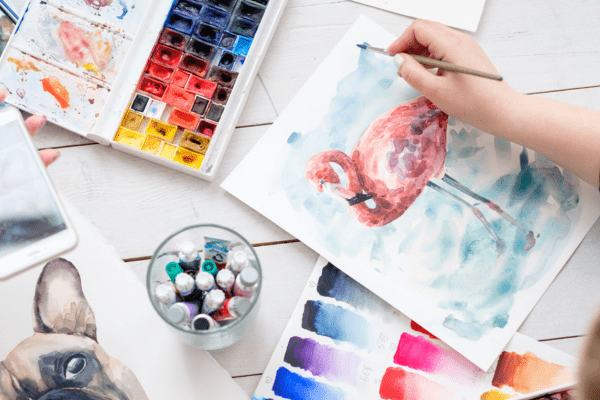 Watercolor painting class setup at La Posada Milford