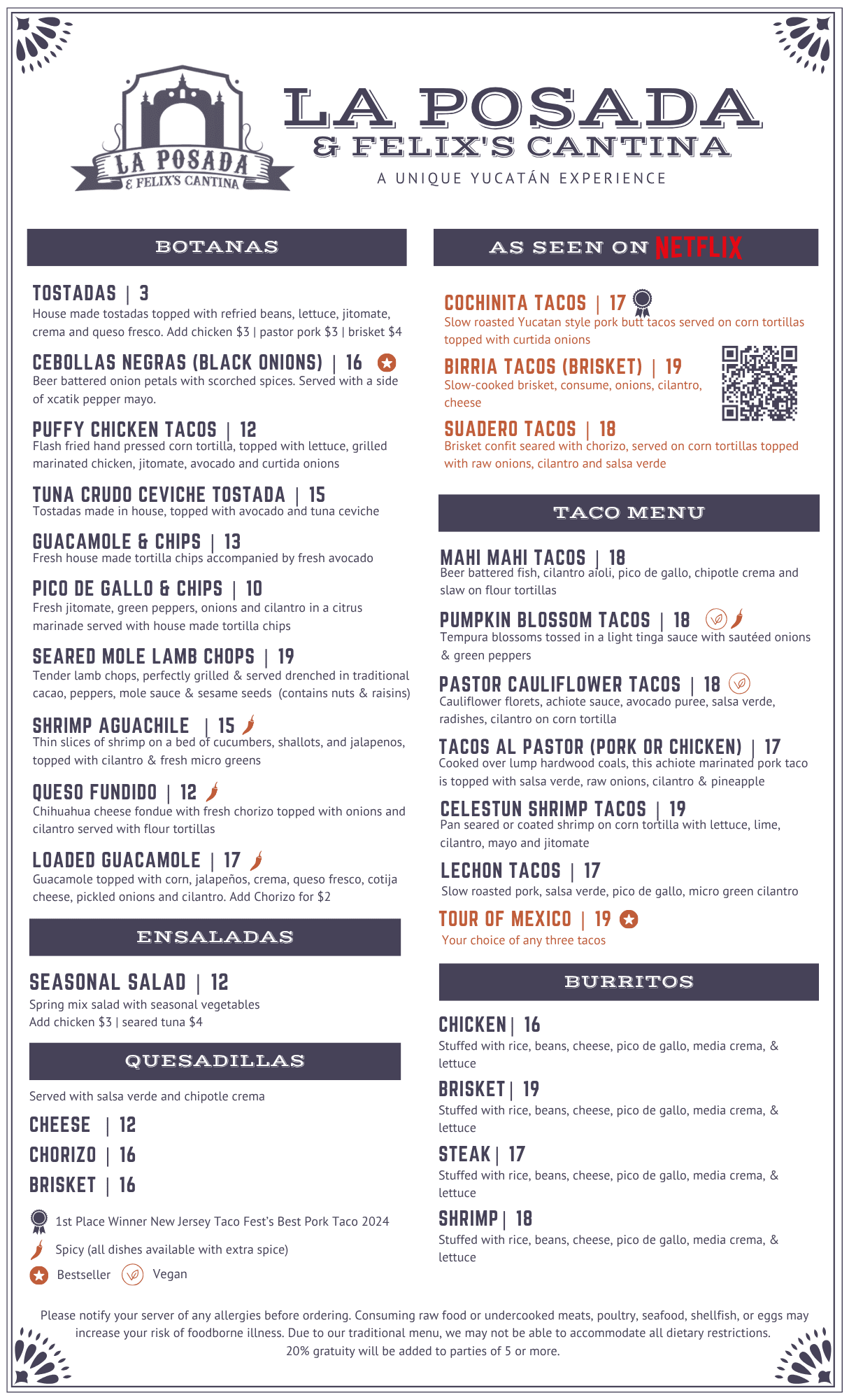Image of la posada menu
