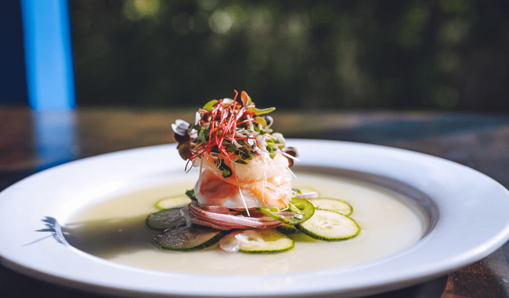 Close-up of fresh ceviche served at Felix's Cantina, La Posada Milford