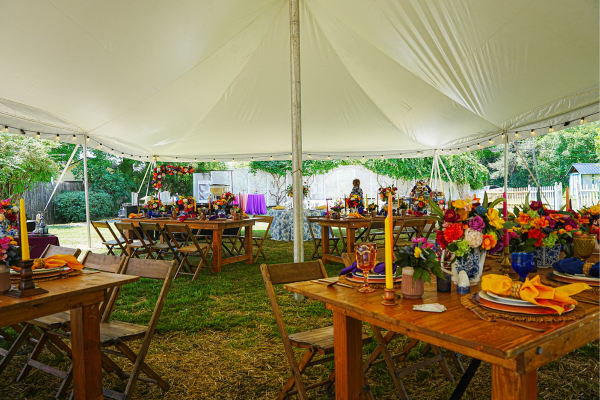 Elegant outdoor wedding ceremony setup at La Posada Milford hotel