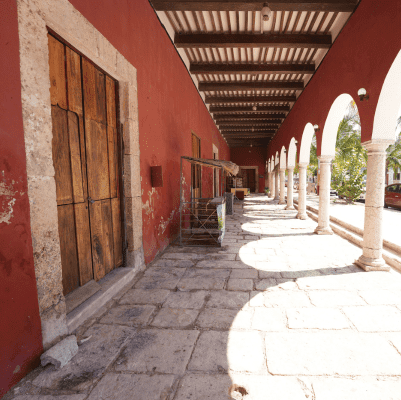 Architectural columns in historic Sisal near hotel